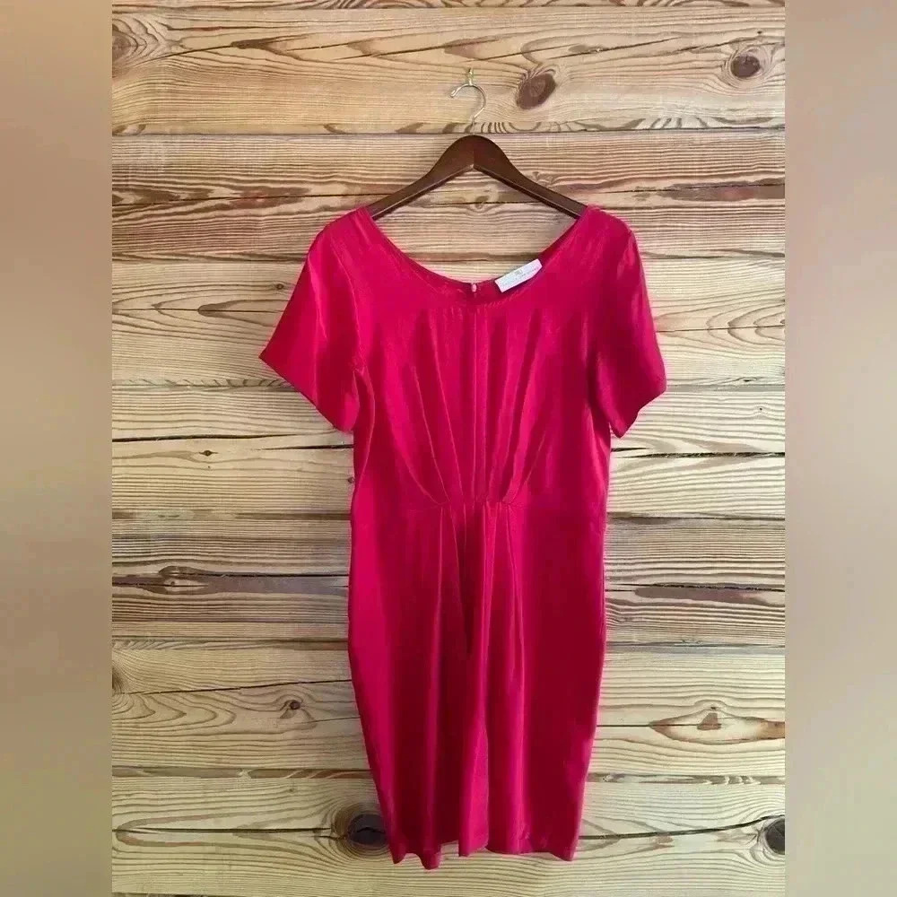 Amanda Uprichard Jenny red silk dress​​​​​ size large gathered waist